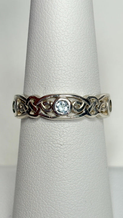 Celtic Blue Topaz Argentium Silver Band Ring size 6.25 - NewLifeJewelryVault