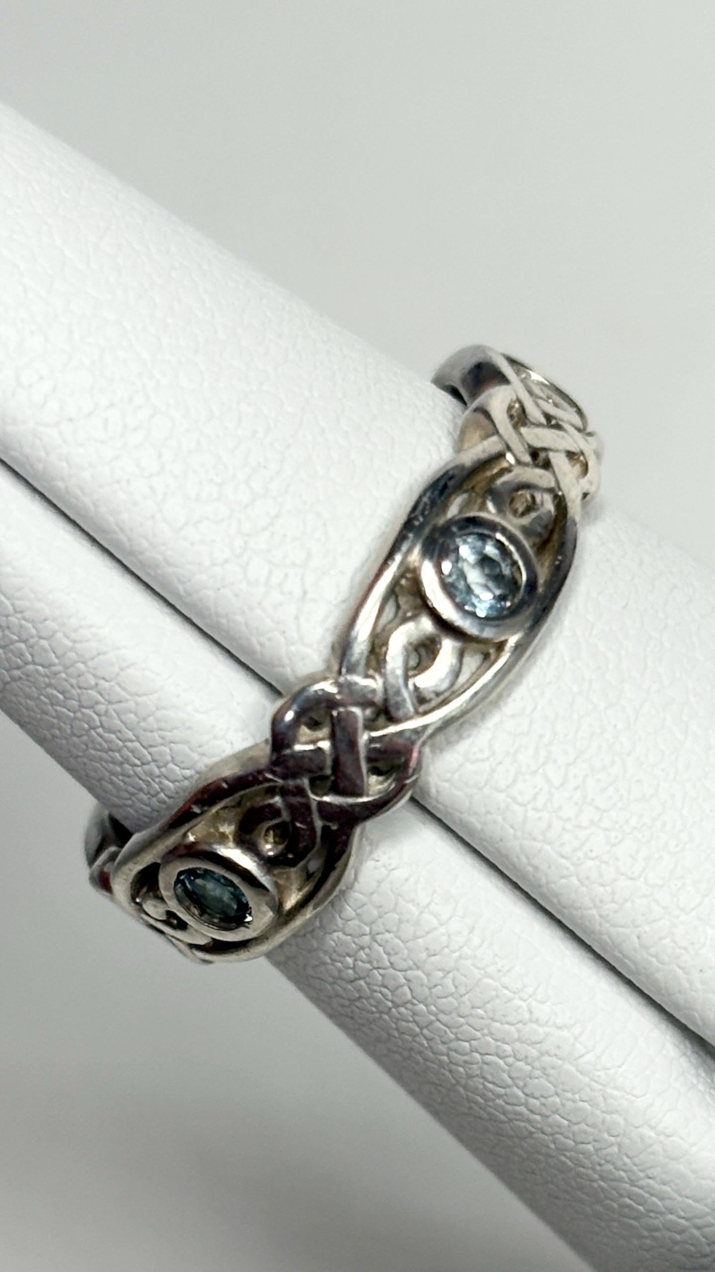 Celtic Blue Topaz Argentium Silver Band Ring size 6.25 - NewLifeJewelryVault