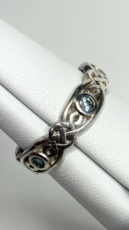 Celtic Blue Topaz Argentium Silver Band Ring size 6.25 - NewLifeJewelryVault