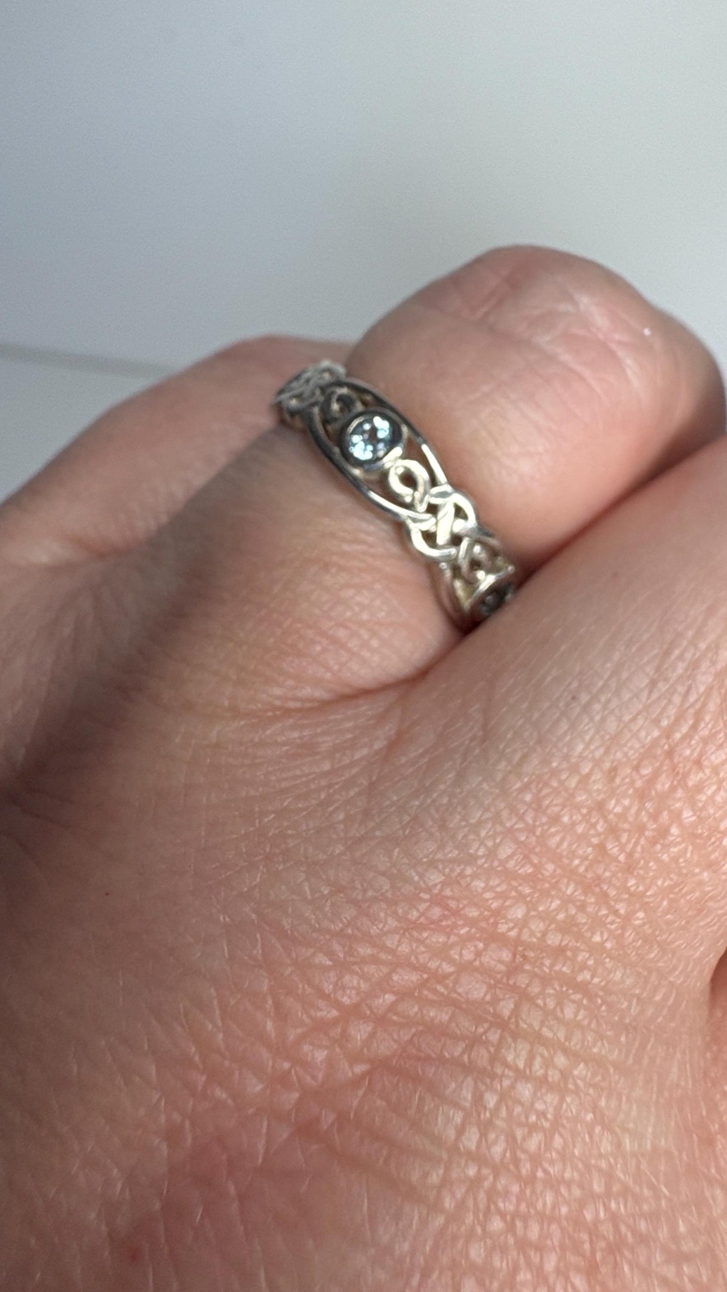Celtic Blue Topaz Argentium Silver Band Ring size 6.25 - NewLifeJewelryVault