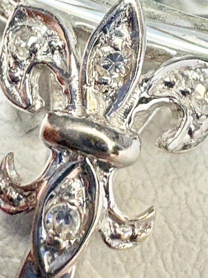 Prasiolite Green Quartz and Diamond Fleur De Lis Ring Solid 14k White Gold size 6.5 - NewLifeJewelryVault