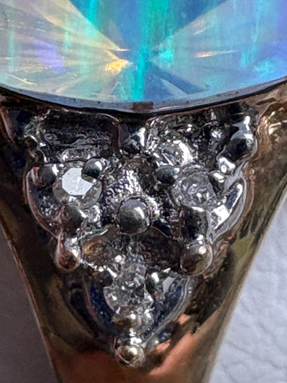 Fancy Cut Crystal Opal and Diamond Ring Solid 10k Gold size 6.75 - NewLifeJewelryVault