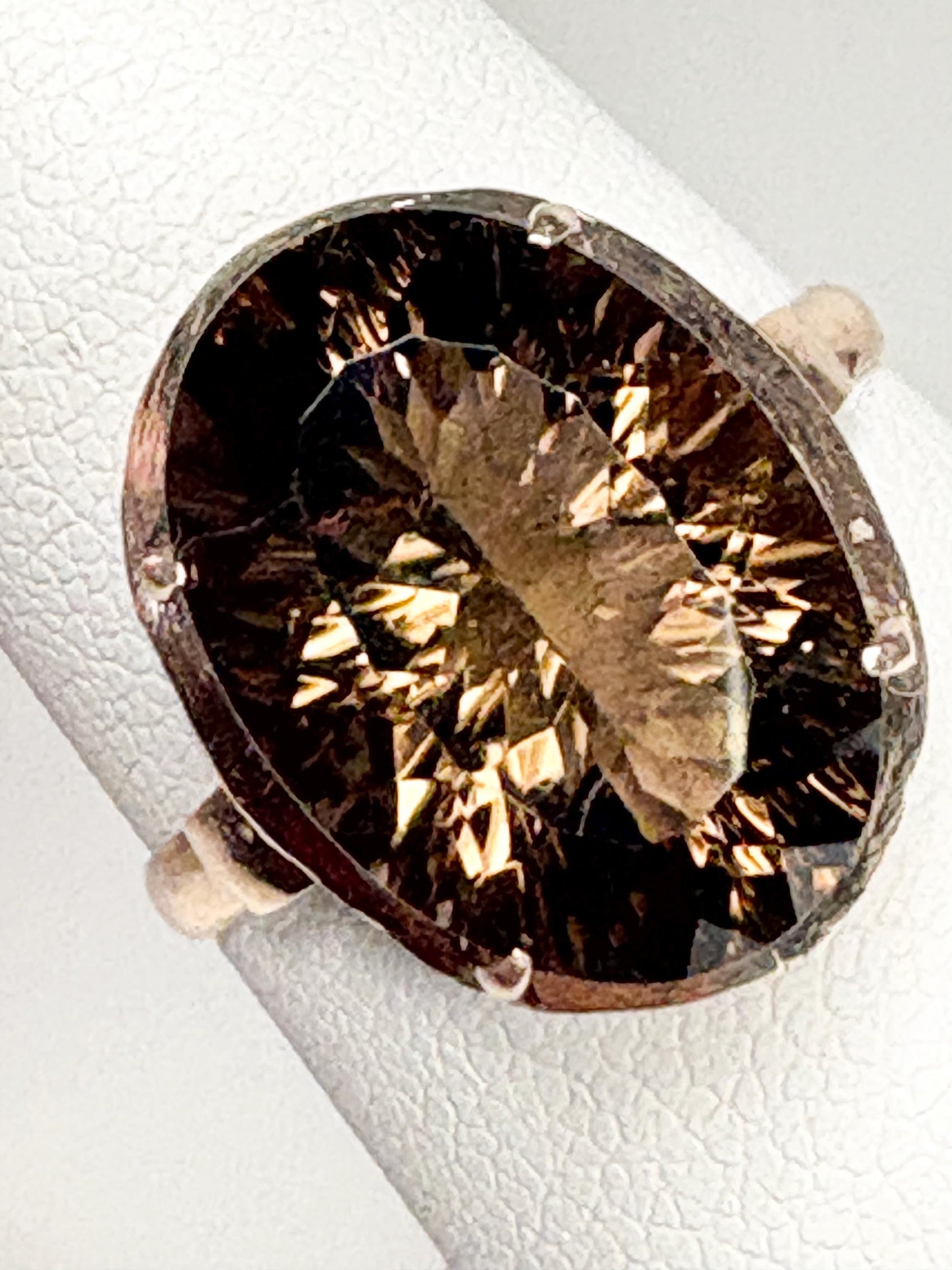 Vintage Arts and Crafts Ring with Fancy Cut Smokey Quartz Solid 10k Gold size 7.25 - NewLifeJewelryVault