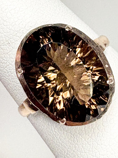 Vintage Arts and Crafts Ring with Fancy Cut Smokey Quartz Solid 10k Gold size 7.25 - NewLifeJewelryVault
