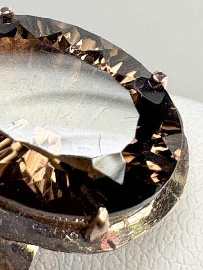 Vintage Arts and Crafts Ring with Fancy Cut Smokey Quartz Solid 10k Gold size 7.25 - NewLifeJewelryVault