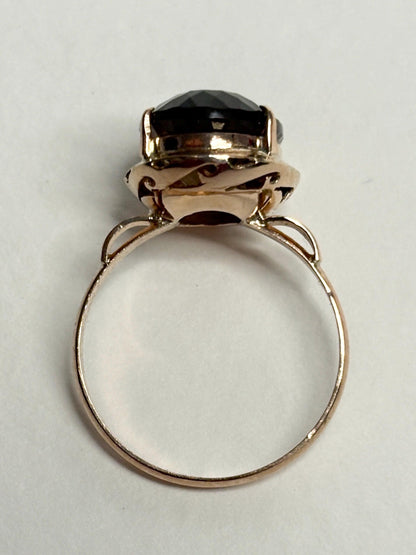 Vintage Arts and Crafts Ring with Fancy Cut Smokey Quartz Solid 10k Gold size 7.25 - NewLifeJewelryVault