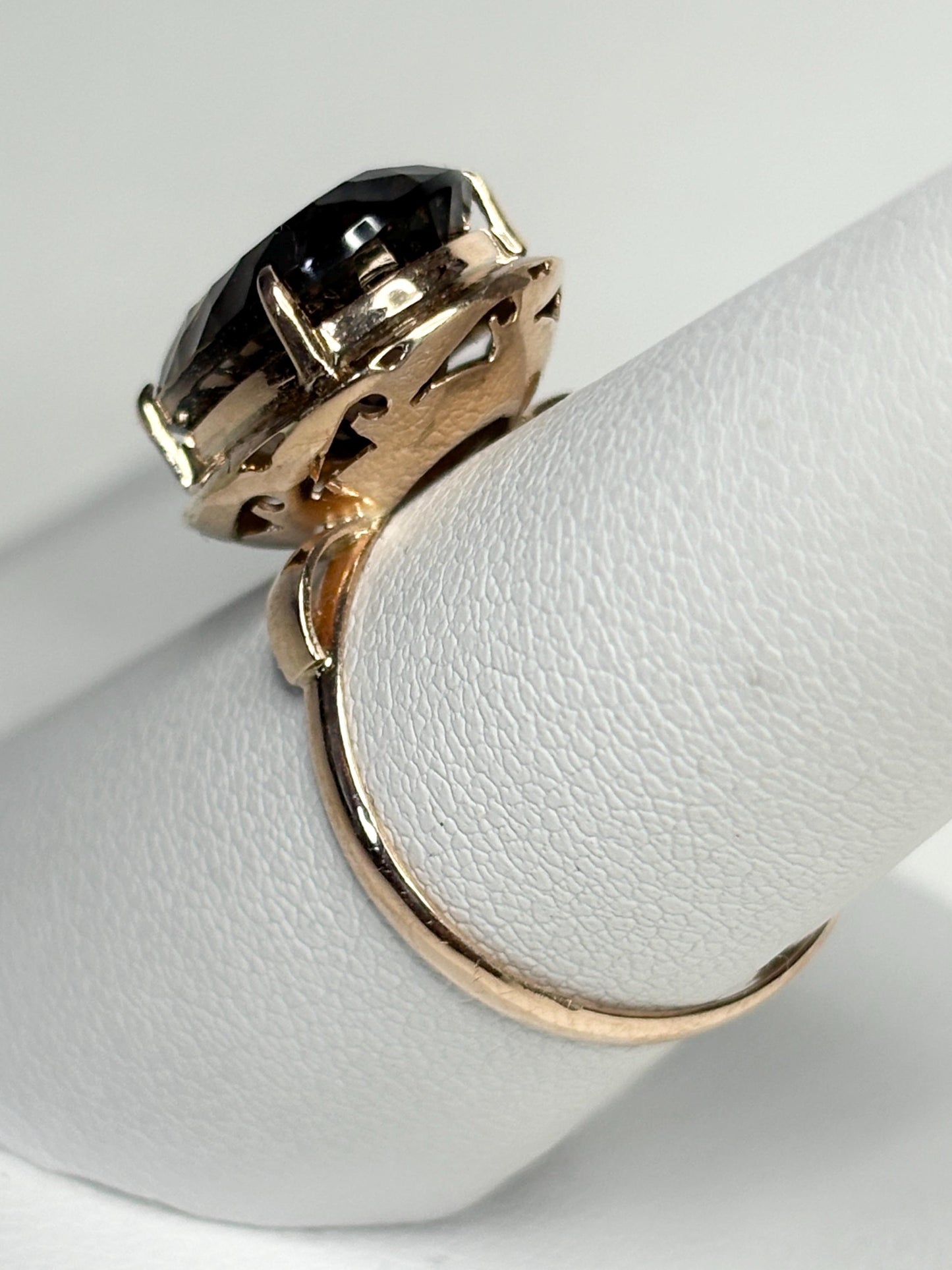 Vintage Arts and Crafts Ring with Fancy Cut Smokey Quartz Solid 10k Gold size 7.25 - NewLifeJewelryVault