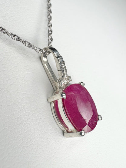 Ruby and Diamond Pendant Necklace Sterling Silver 18" - NewLifeJewelryVault