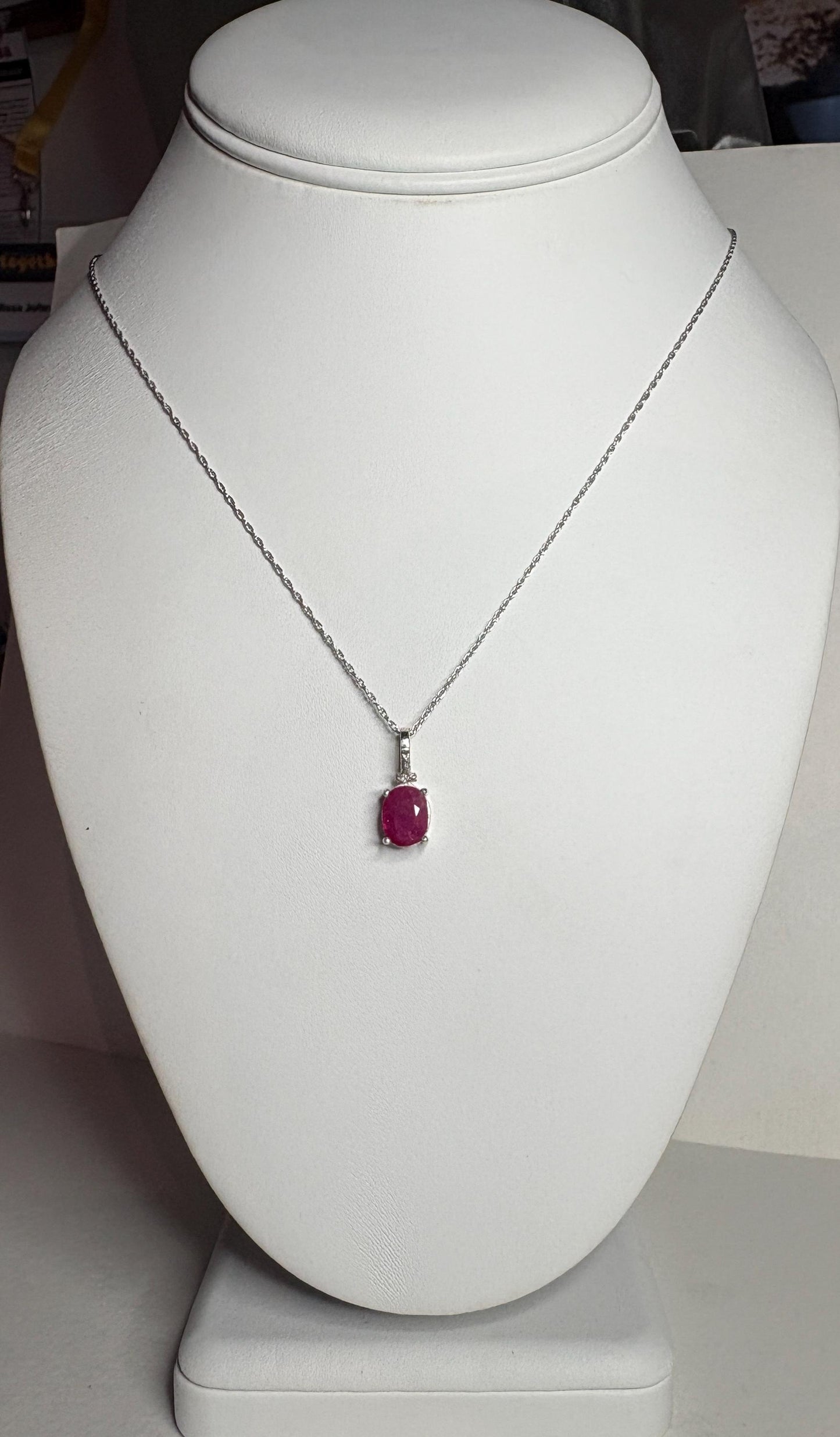 Ruby and Diamond Pendant Necklace Sterling Silver 18" - NewLifeJewelryVault