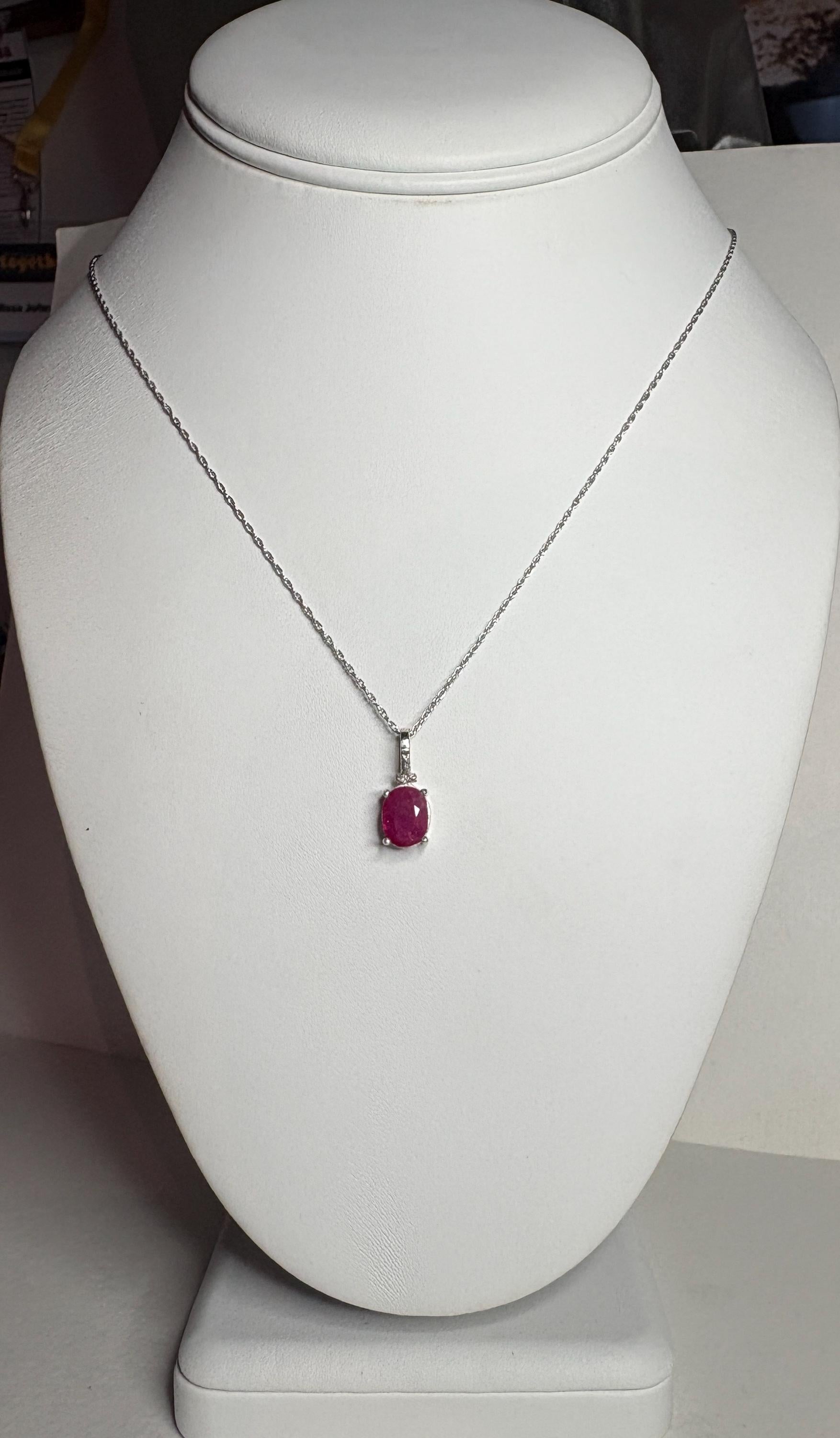 Ruby and Diamond Pendant Necklace Sterling Silver 18" - NewLifeJewelryVault