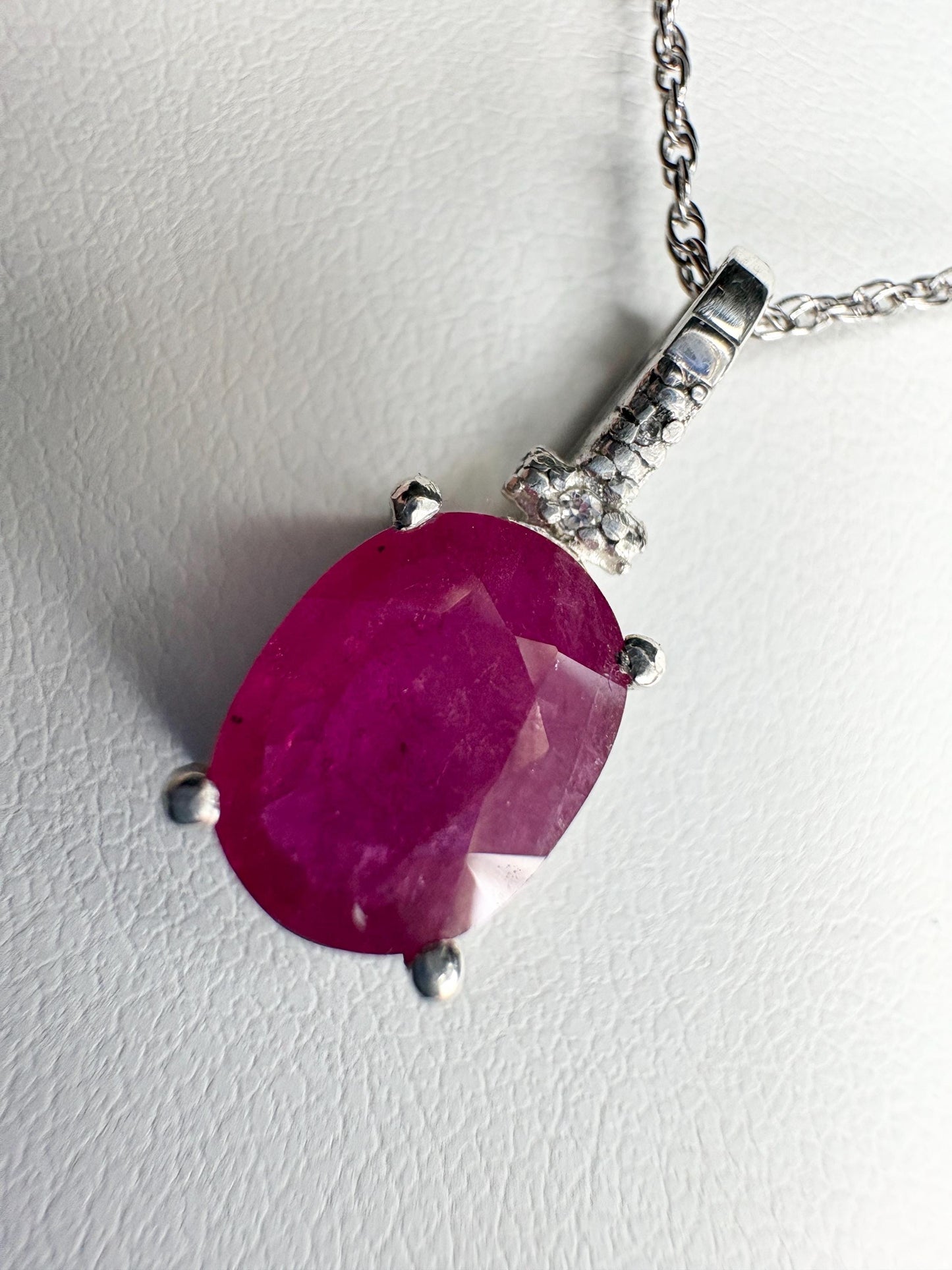 Ruby and Diamond Pendant Necklace Sterling Silver 18" - NewLifeJewelryVault