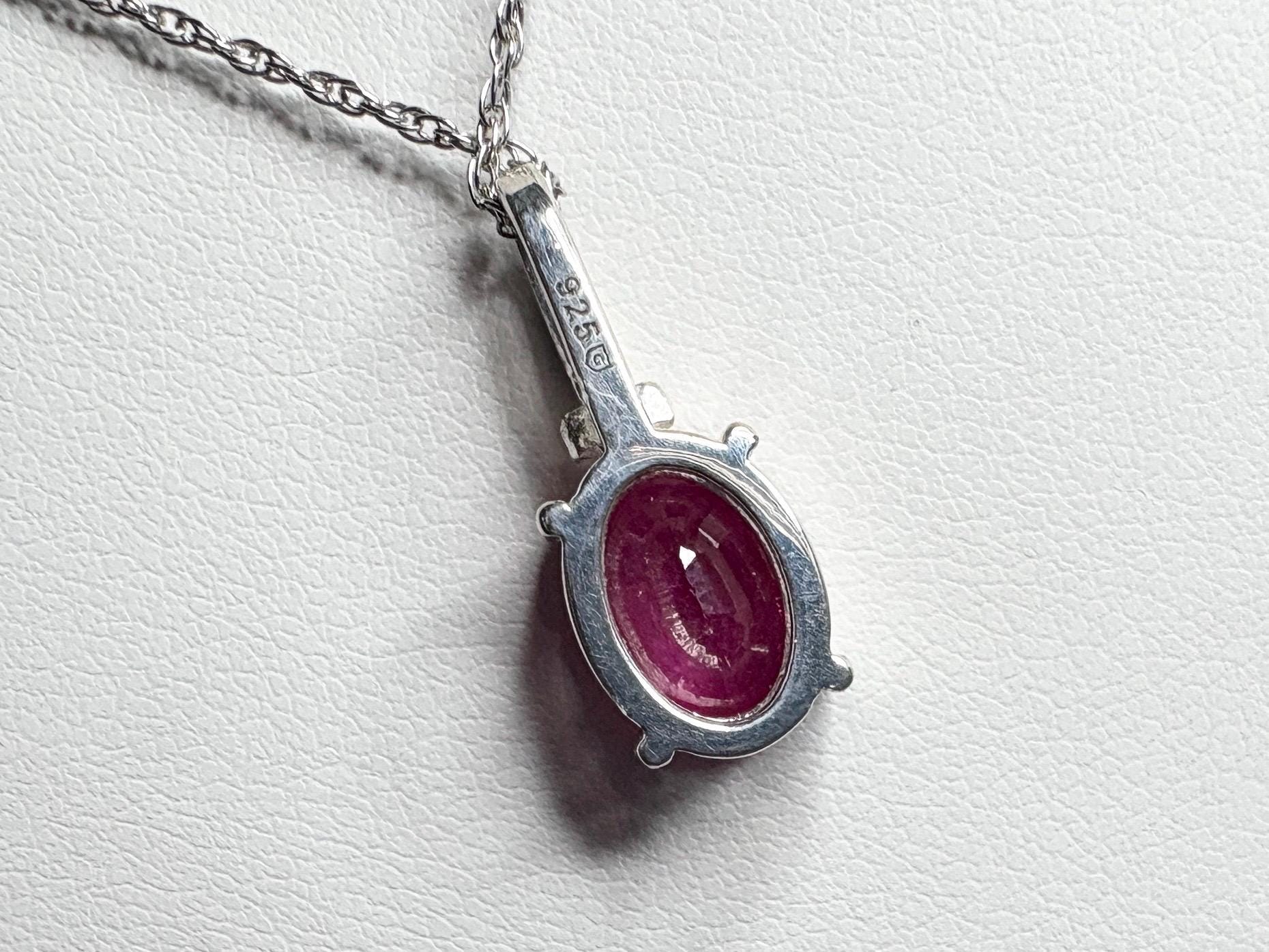 Ruby and Diamond Pendant Necklace Sterling Silver 18" - NewLifeJewelryVault