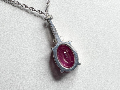 Ruby and Diamond Pendant Necklace Sterling Silver 18" - NewLifeJewelryVault