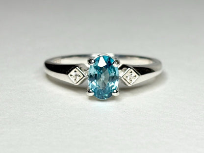 Blue and White Natural Zircon Ring Sterling Silver size 7 - NewLifeJewelryVault