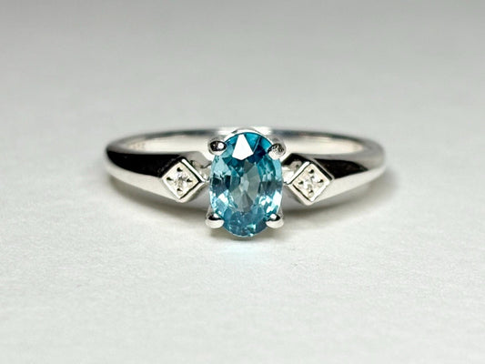 Blue and White Natural Zircon Ring Sterling Silver size 7 - NewLifeJewelryVault