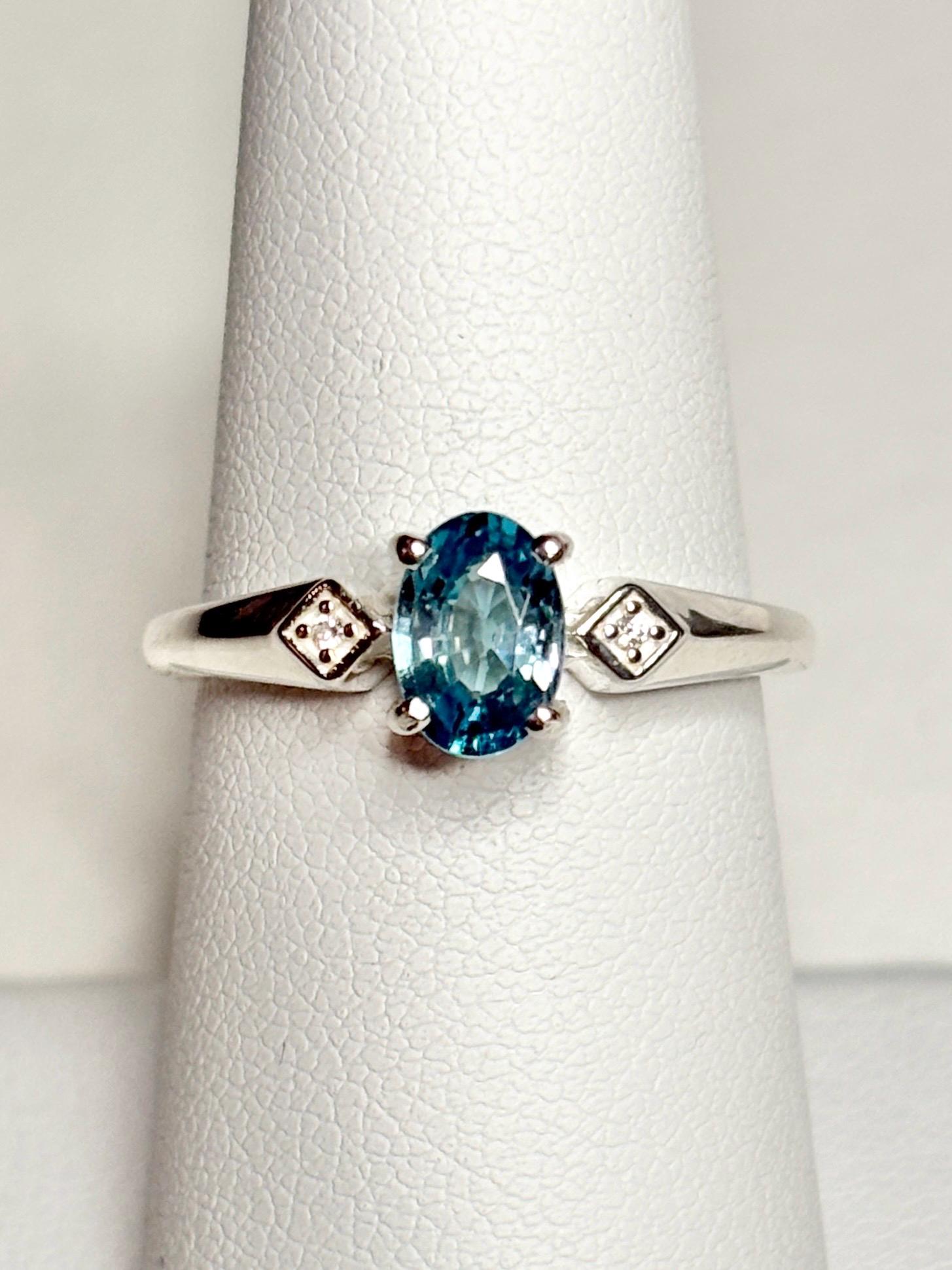 Blue and White Natural Zircon Ring Sterling Silver size 7 - NewLifeJewelryVault