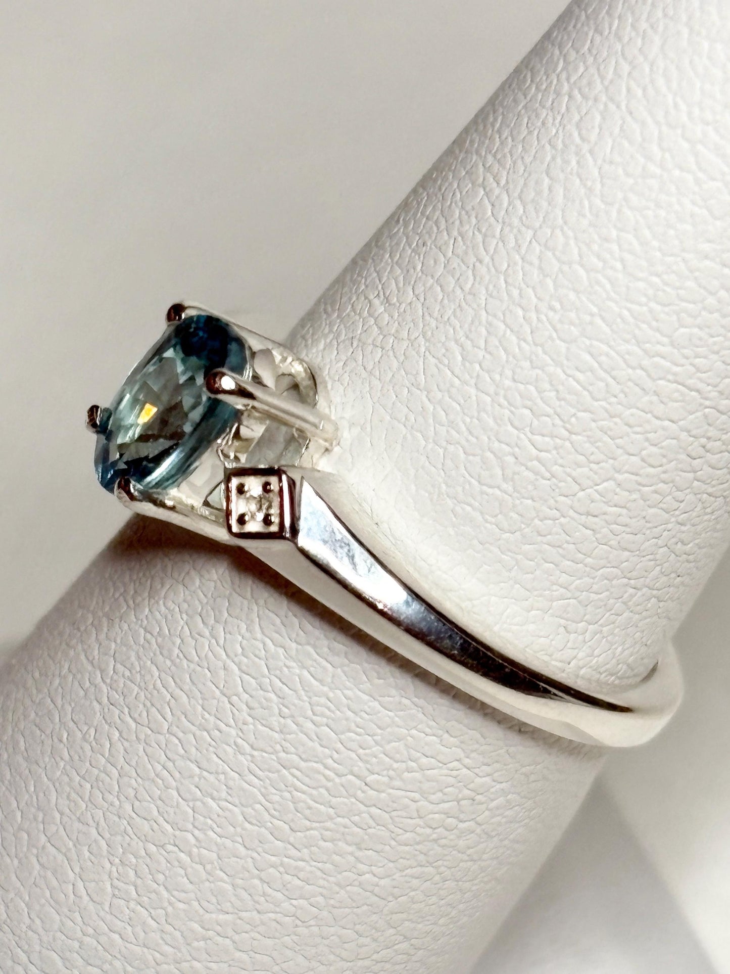 Blue and White Natural Zircon Ring Sterling Silver size 7 - NewLifeJewelryVault