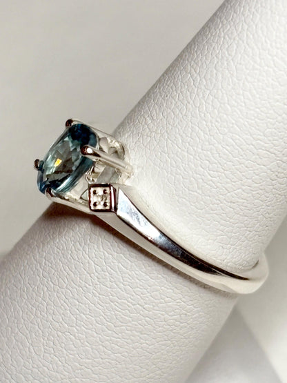 Blue and White Natural Zircon Ring Sterling Silver size 7 - NewLifeJewelryVault