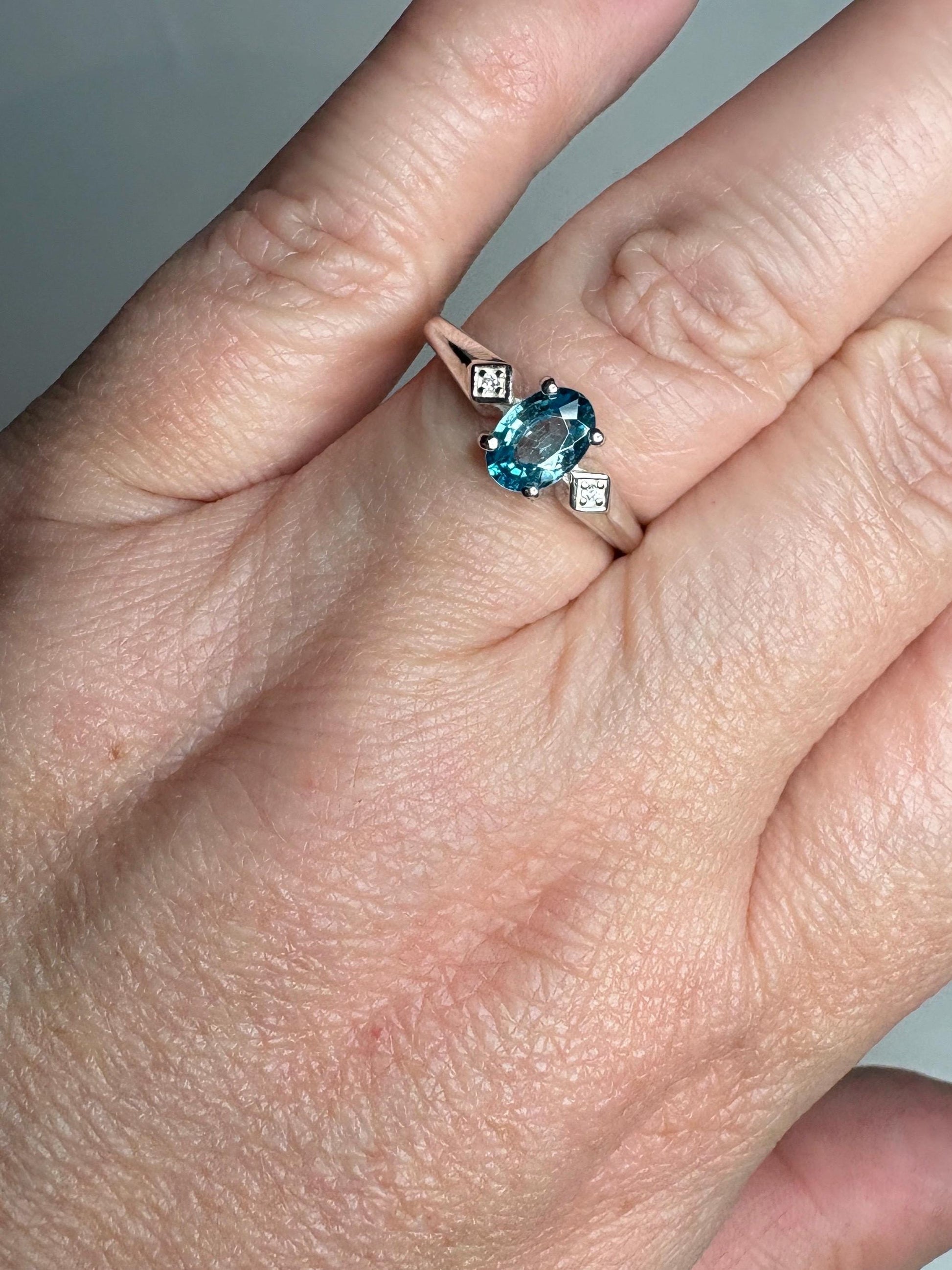 Blue and White Natural Zircon Ring Sterling Silver size 7 - NewLifeJewelryVault