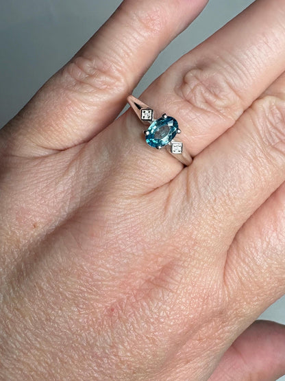 Blue and White Natural Zircon Ring Sterling Silver size 7 - NewLifeJewelryVault