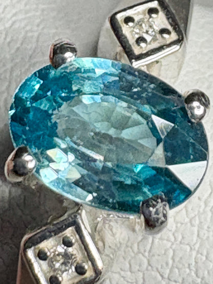 Blue and White Natural Zircon Ring Sterling Silver size 7 - NewLifeJewelryVault