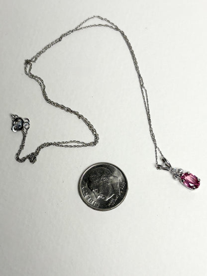 Pink Tourmaline and Diamond Pendant 14k White Gold on 10k Chain 18" - NewLifeJewelryVault