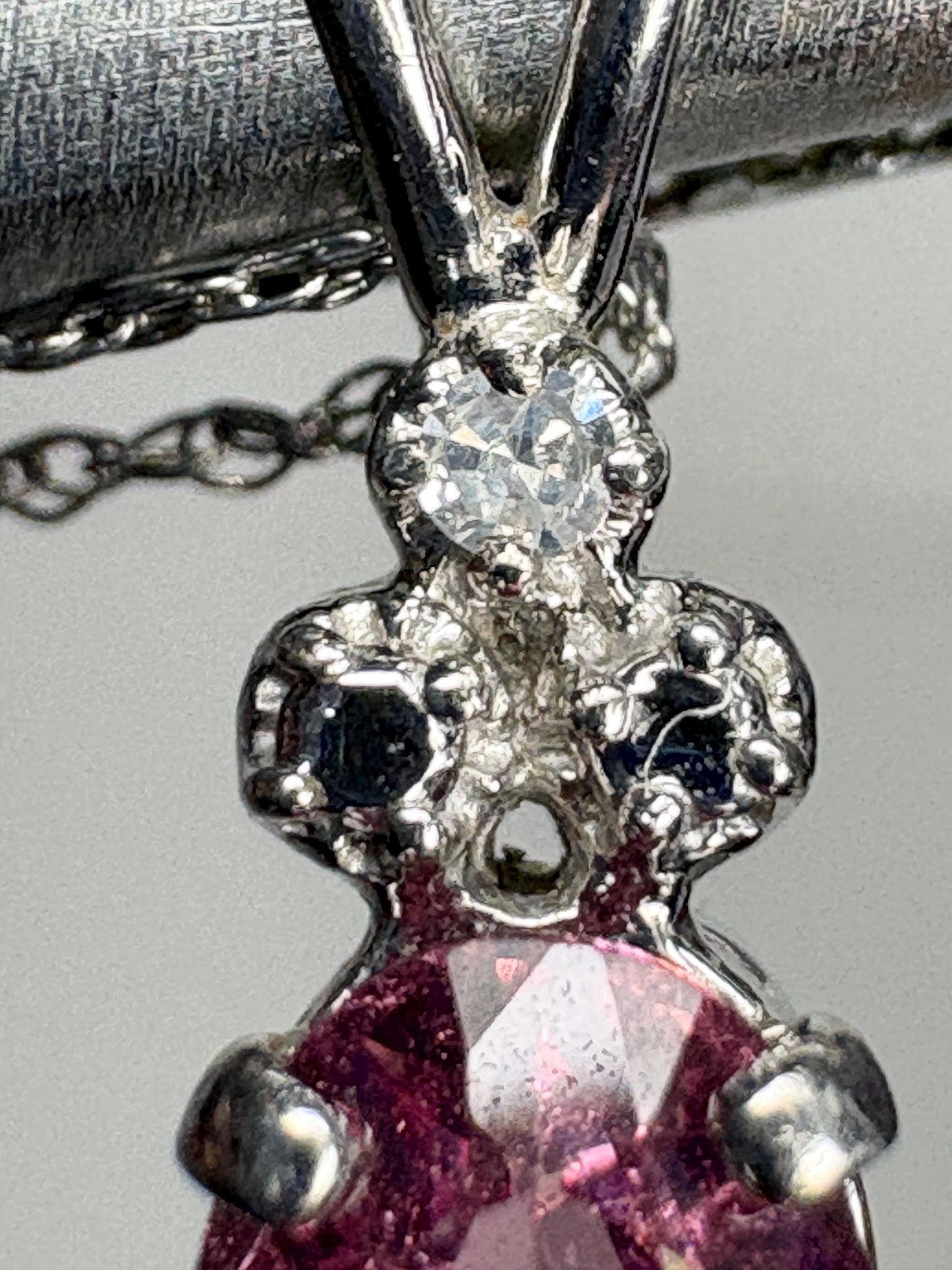Pink Tourmaline and Diamond Pendant 14k White Gold on 10k Chain 18" - NewLifeJewelryVault
