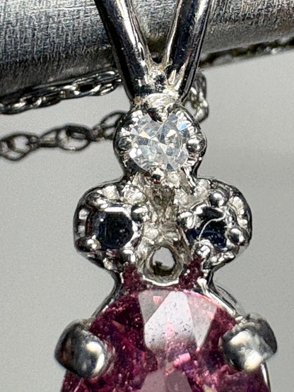 Pink Tourmaline and Diamond Pendant 14k White Gold on 10k Chain 18" - NewLifeJewelryVault