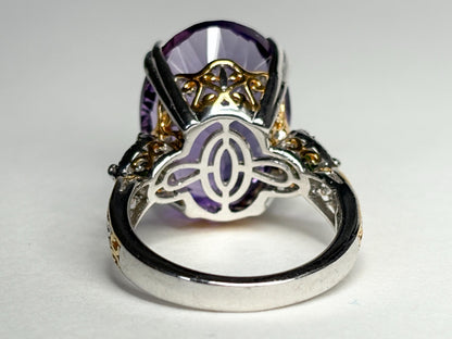 Huge Amethyst and Chrome Diopside Statement Ring 2 Tone Sterling Silver size 8 - NewLifeJewelryVault