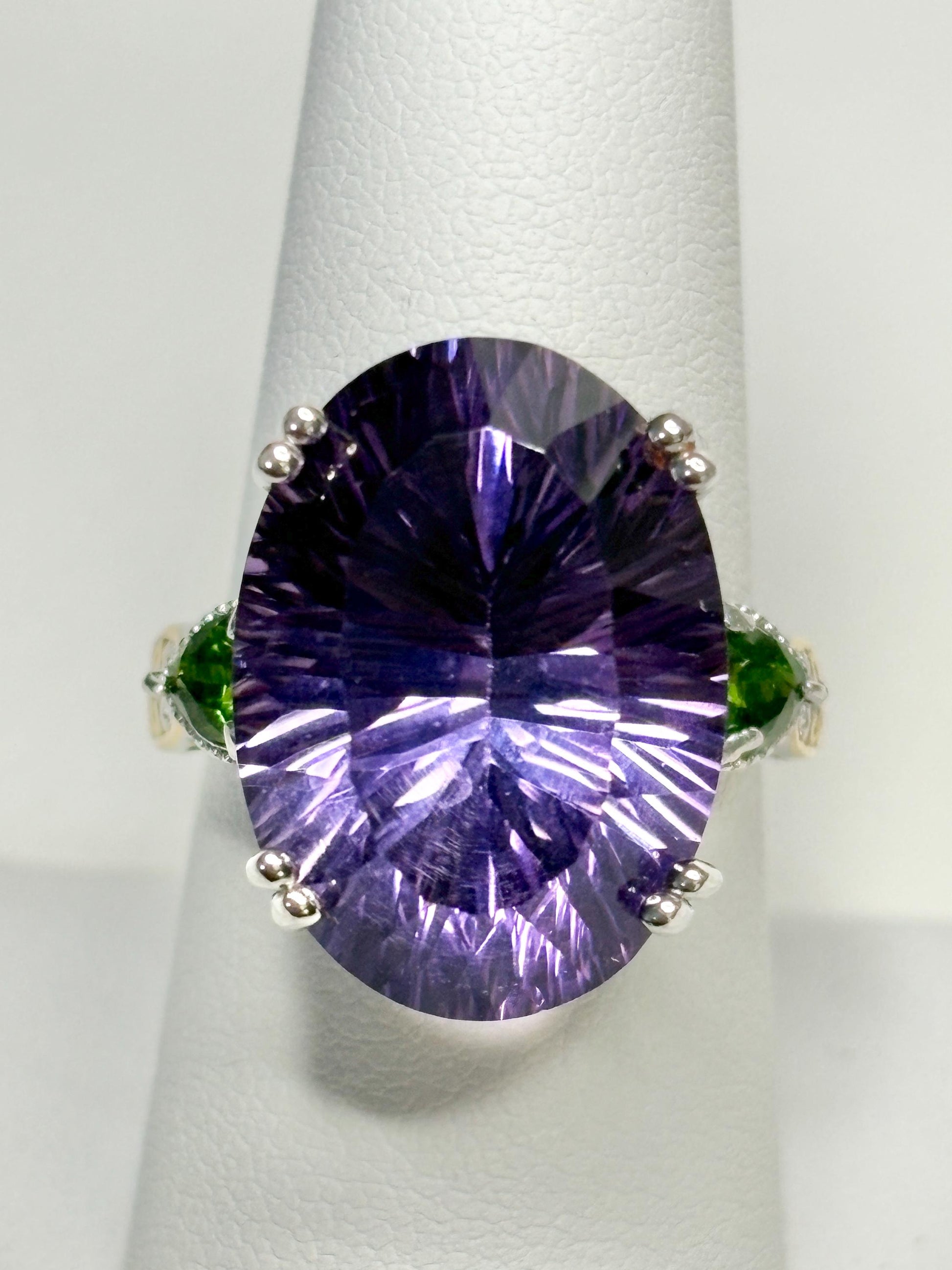 Huge Amethyst and Chrome Diopside Statement Ring 2 Tone Sterling Silver size 8 - NewLifeJewelryVault