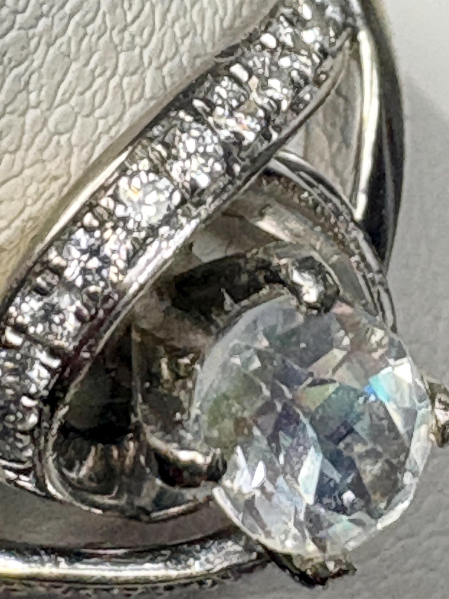 Madagascar Rainbow Moonstone Diamond Bypass Shane Co Ring Solid 14k White Gold size 8.25 - NewLifeJewelryVault