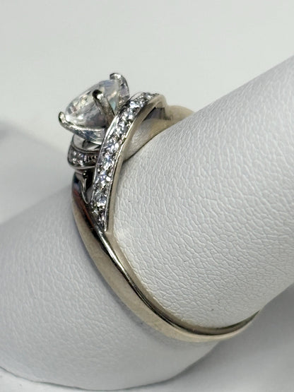 Madagascar Rainbow Moonstone Diamond Bypass Shane Co Ring Solid 14k White Gold size 8.25 - NewLifeJewelryVault