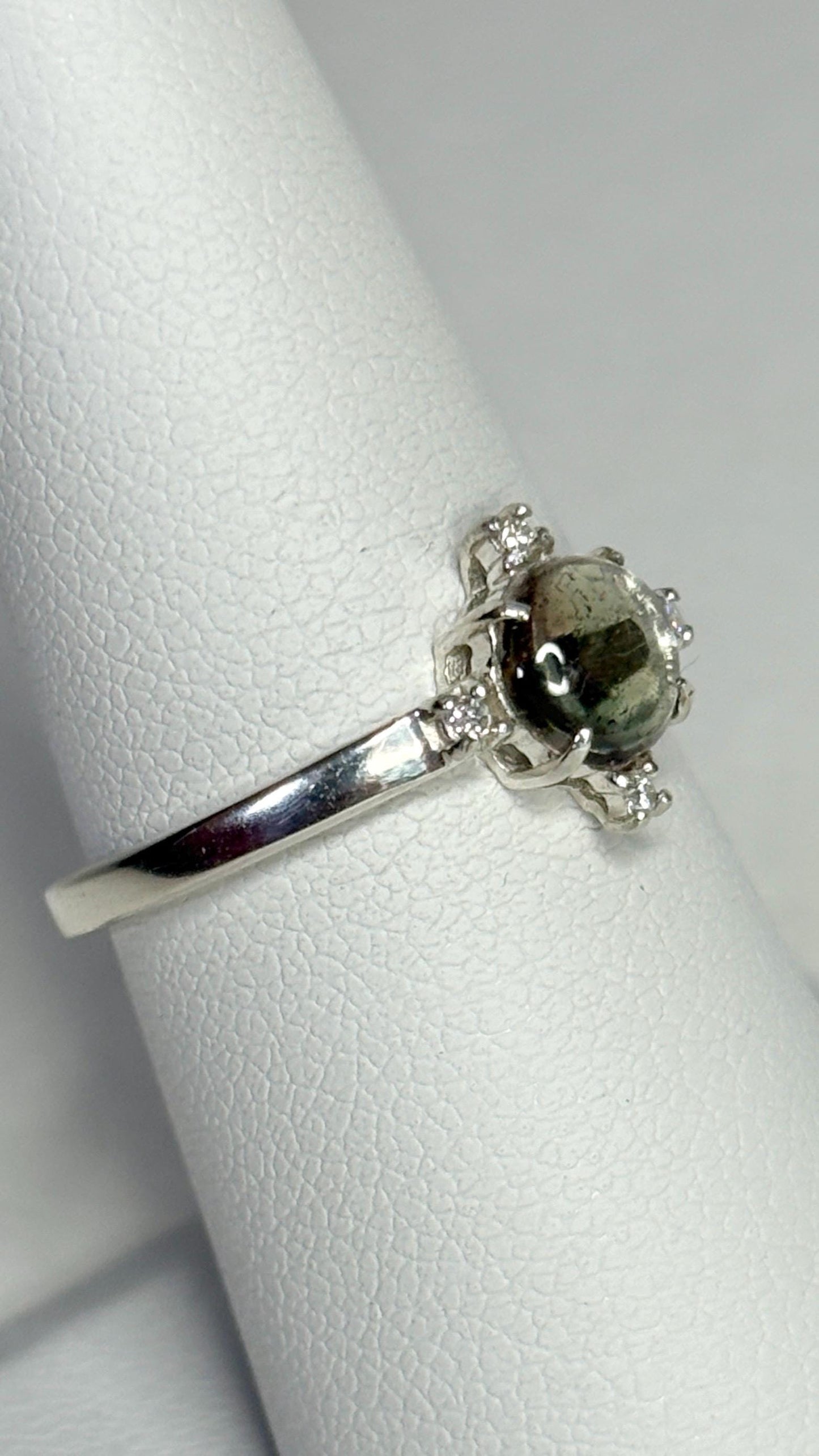 Oregon Sunstone Bi Color and Diamond Ring Sterling Silver size 7 - NewLifeJewelryVault