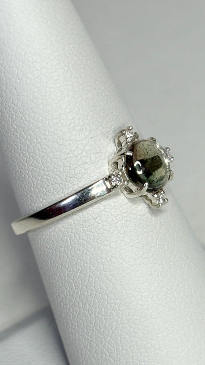 Oregon Sunstone Bi Color and Diamond Ring Sterling Silver size 7 - NewLifeJewelryVault