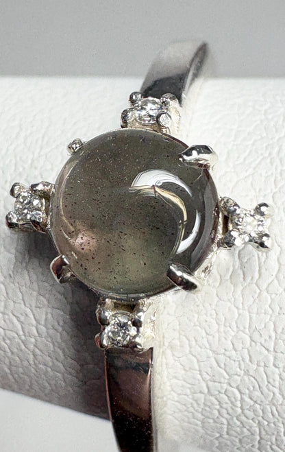 Oregon Sunstone Bi Color and Diamond Ring Sterling Silver size 7 - NewLifeJewelryVault