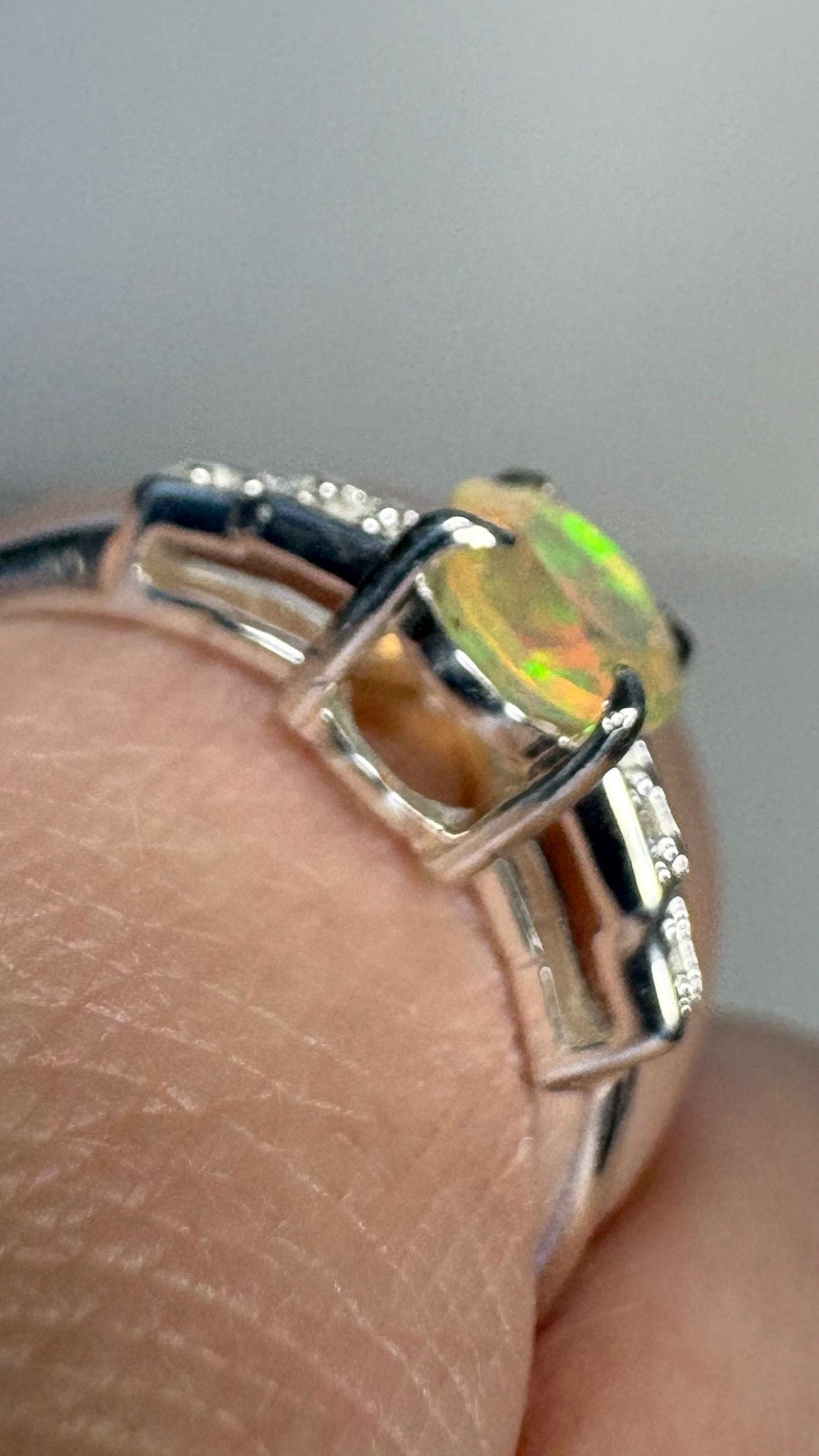 Ethiopian Wello Opal and Zircon Ring in Sterling Silver size 7 - NewLifeJewelryVault