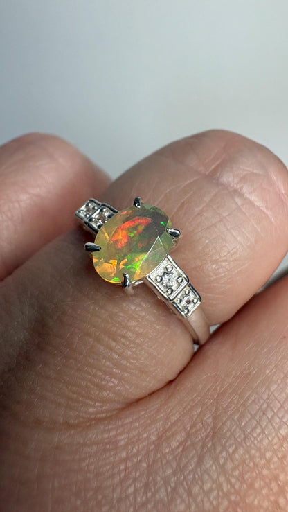 Ethiopian Wello Opal and Zircon Ring in Sterling Silver size 7 - NewLifeJewelryVault