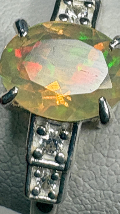 Ethiopian Wello Opal and Zircon Ring in Sterling Silver size 7 - NewLifeJewelryVault