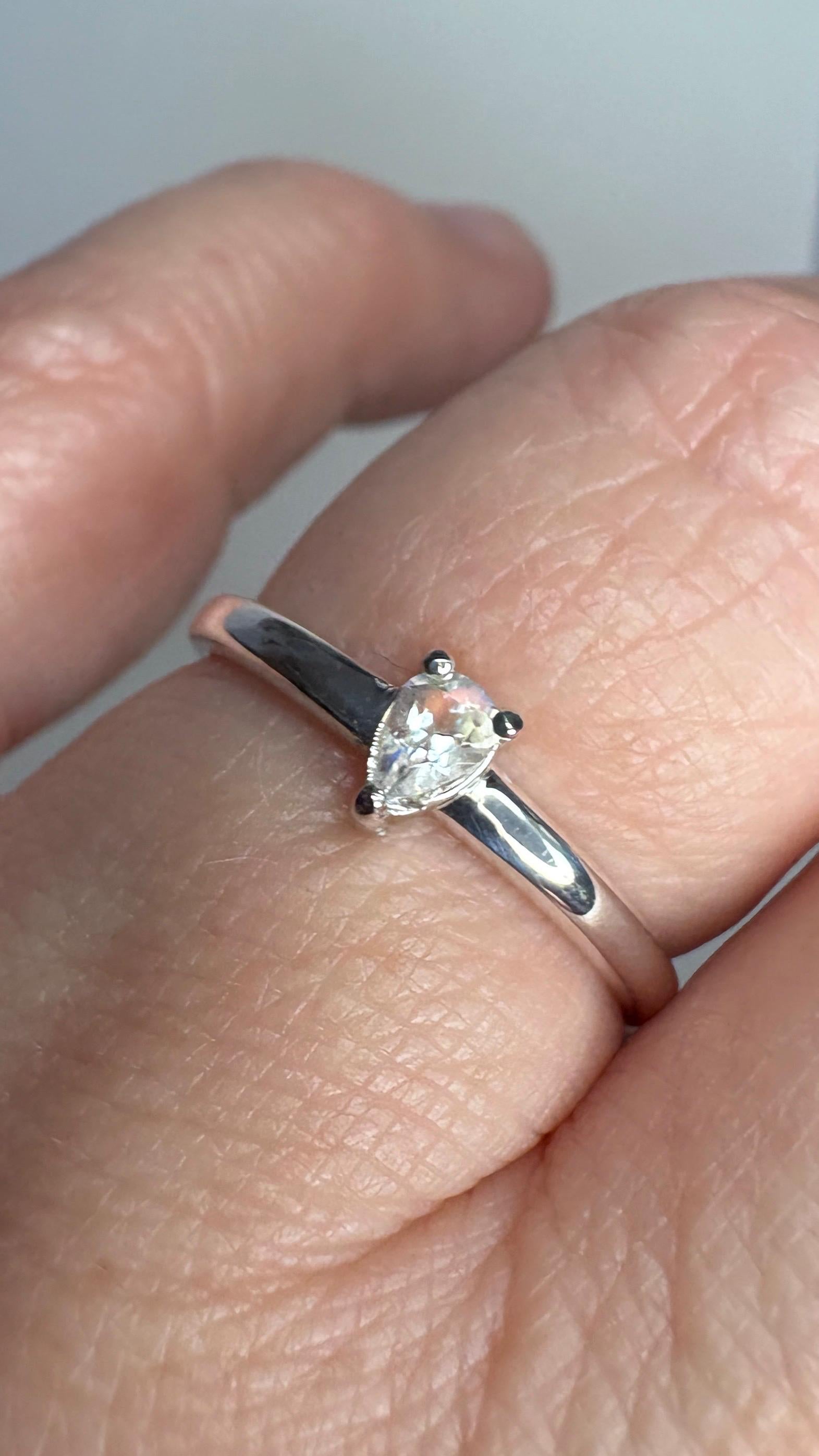 Madagascar Rainbow Moonstone Tear Pear Solitaire Ring in Sterling Silver size 7 - NewLifeJewelryVault