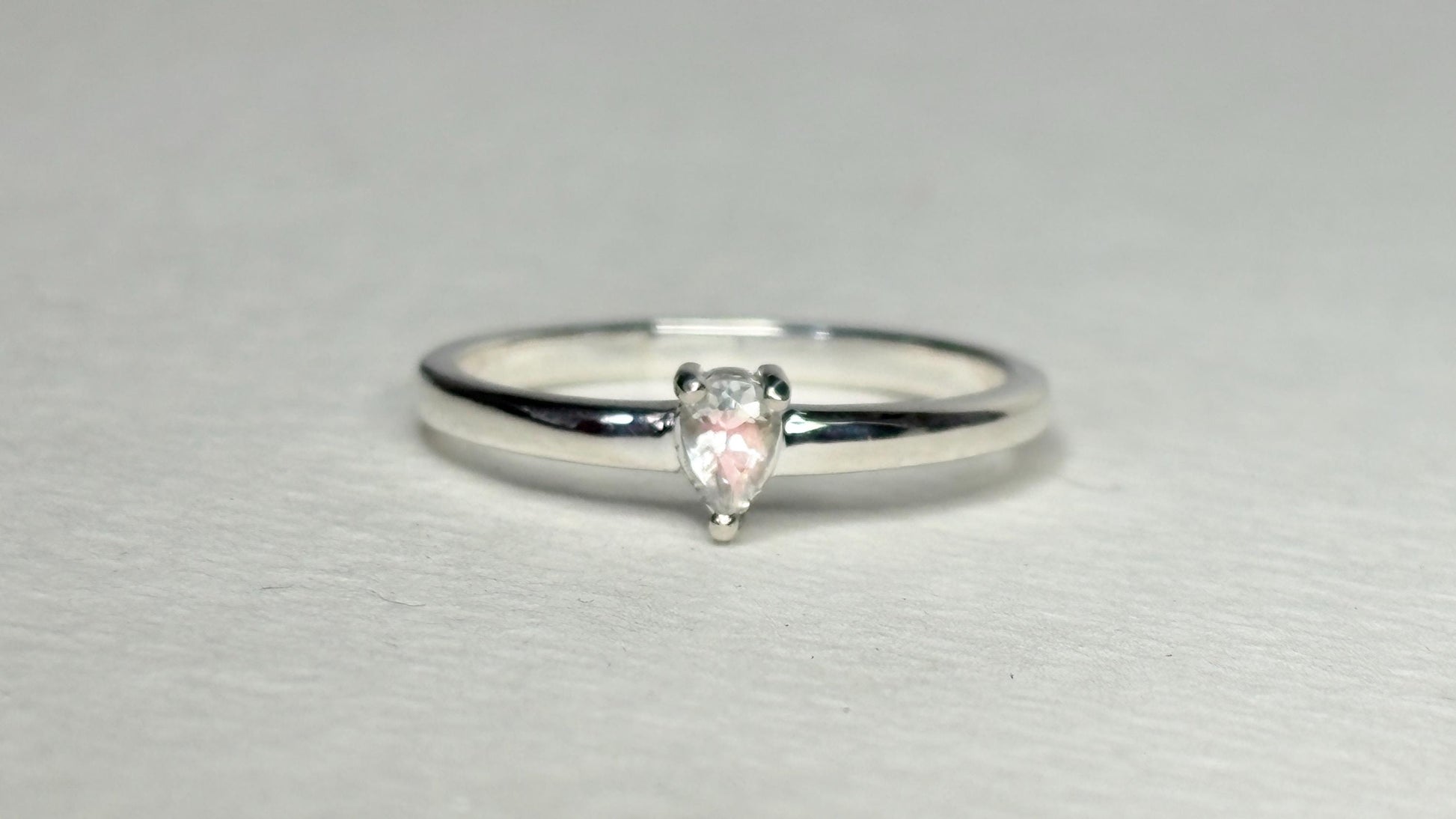 Madagascar Rainbow Moonstone Tear Pear Solitaire Ring in Sterling Silver size 7 - NewLifeJewelryVault