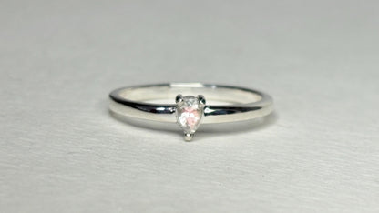 Madagascar Rainbow Moonstone Tear Pear Solitaire Ring in Sterling Silver size 7 - NewLifeJewelryVault