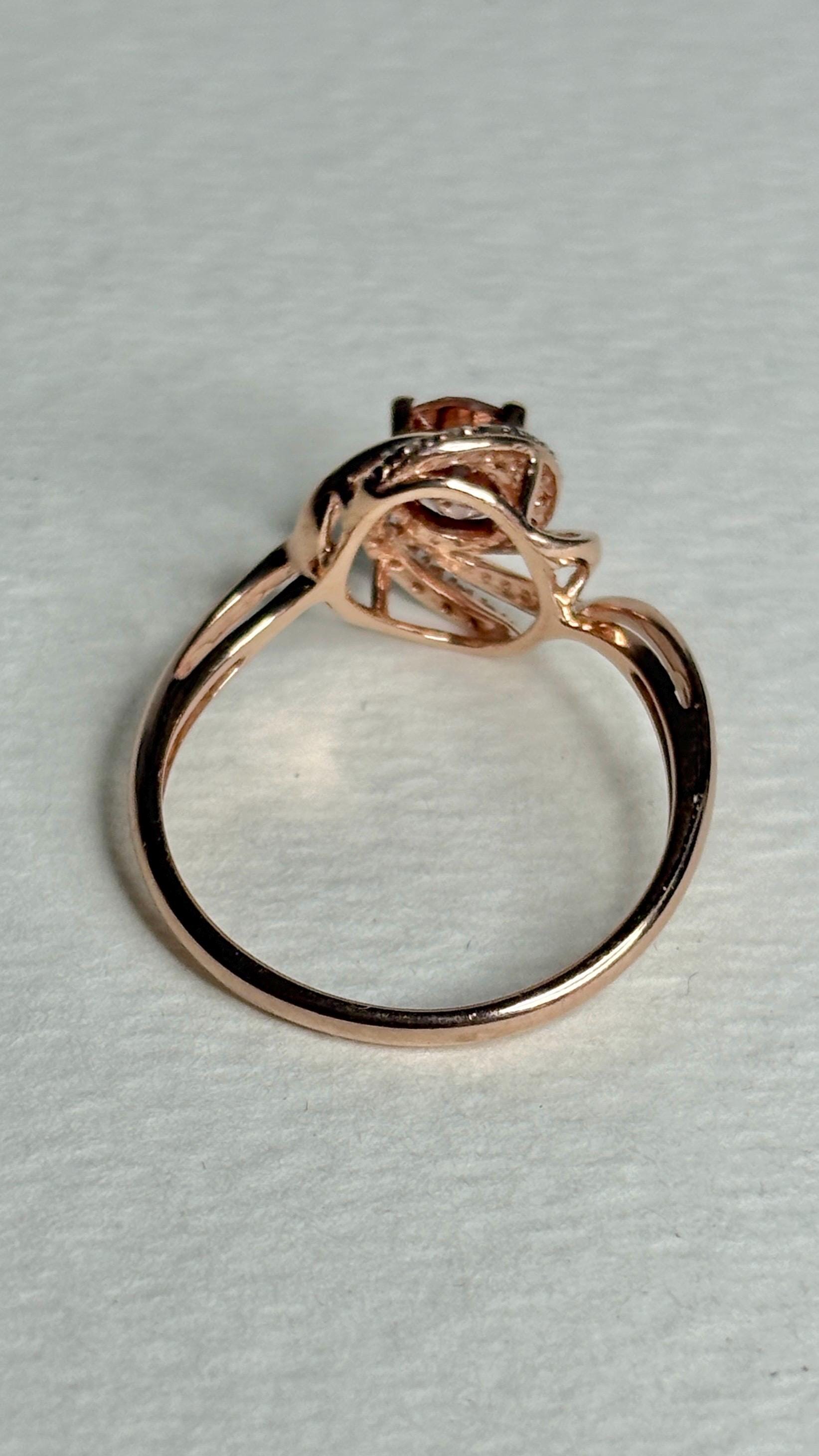 Natural Rose Pink Zircon and Diamond Swirl Ring Solid 10k Rose Gold size 6.75 - NewLifeJewelryVault
