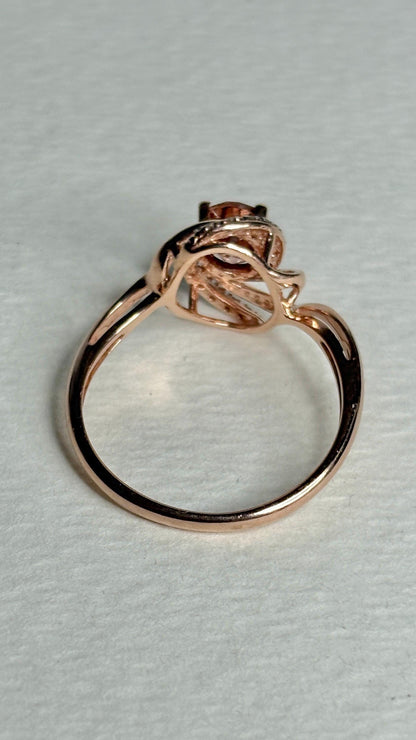 Natural Rose Pink Zircon and Diamond Swirl Ring Solid 10k Rose Gold size 6.75 - NewLifeJewelryVault