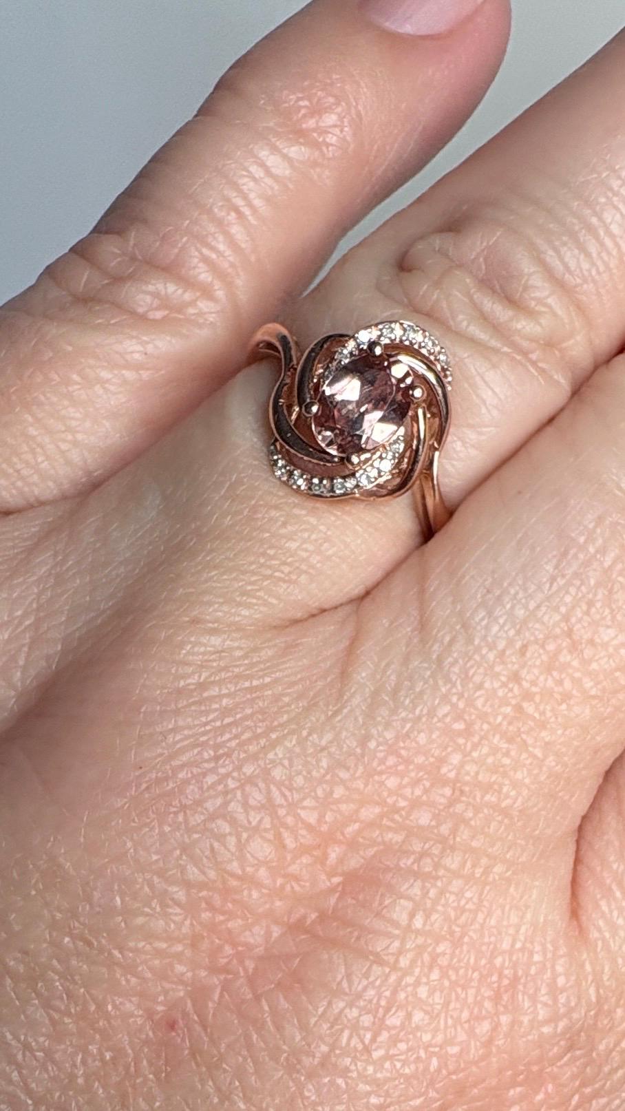 Natural Rose Pink Zircon and Diamond Swirl Ring Solid 10k Rose Gold size 6.75 - NewLifeJewelryVault