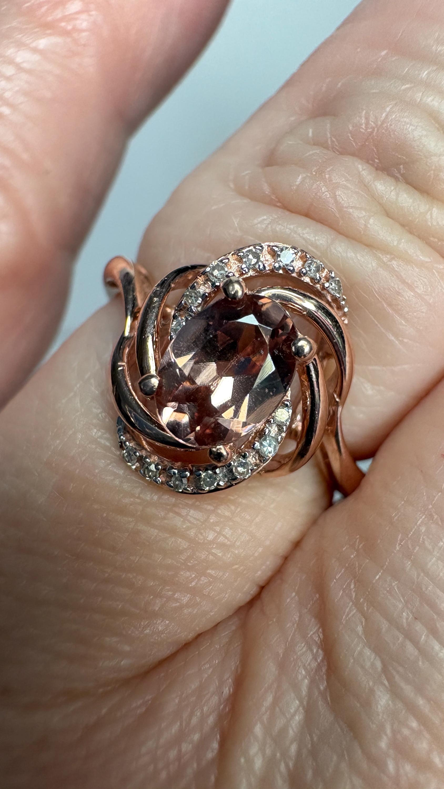 Natural Rose Pink Zircon and Diamond Swirl Ring Solid 10k Rose Gold size 6.75 - NewLifeJewelryVault