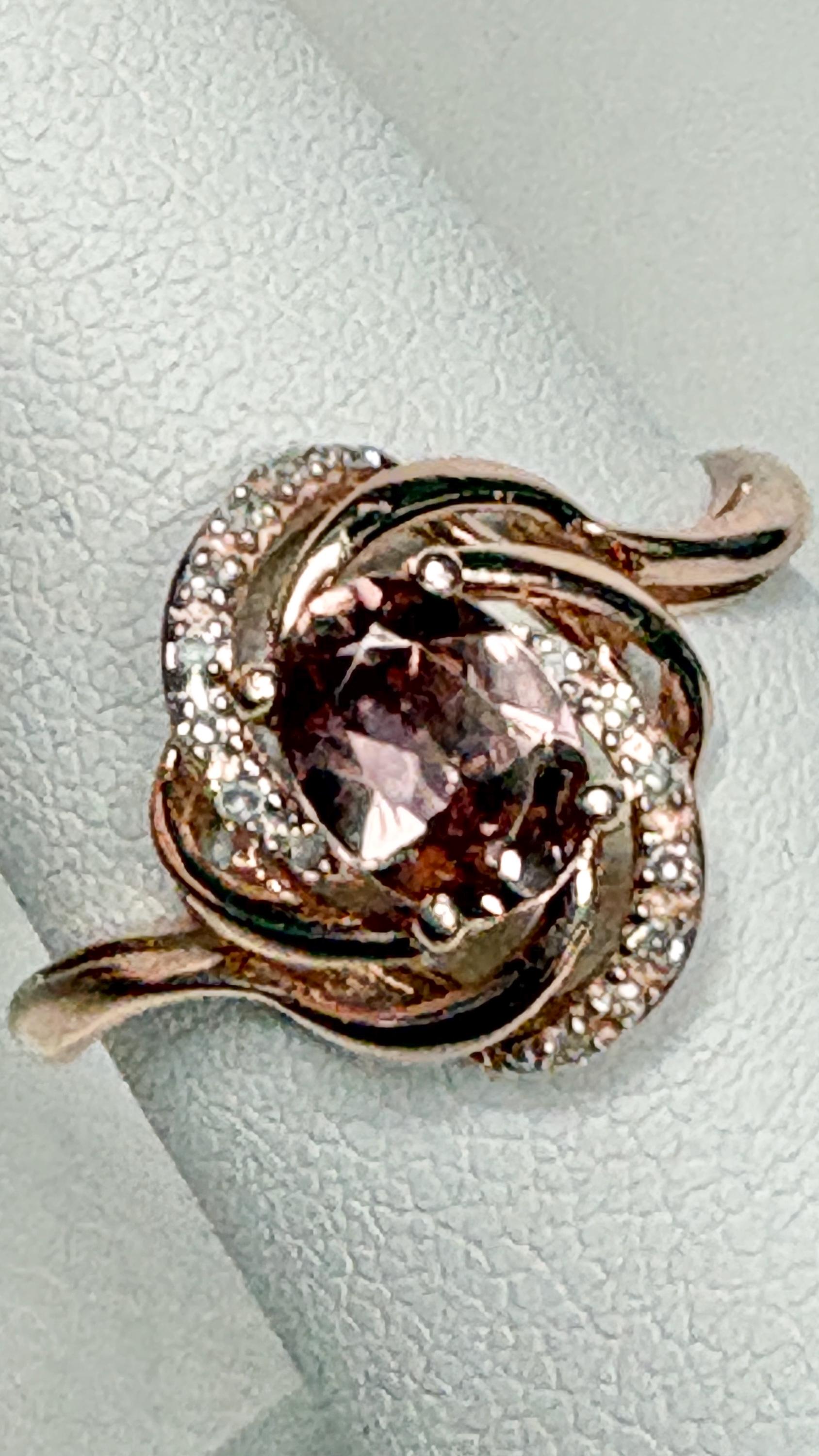 Natural Rose Pink Zircon and Diamond Swirl Ring Solid 10k Rose Gold size 6.75 - NewLifeJewelryVault