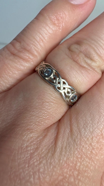 Celtic Blue Topaz Argentium Silver Band Ring size 6.25 - NewLifeJewelryVault