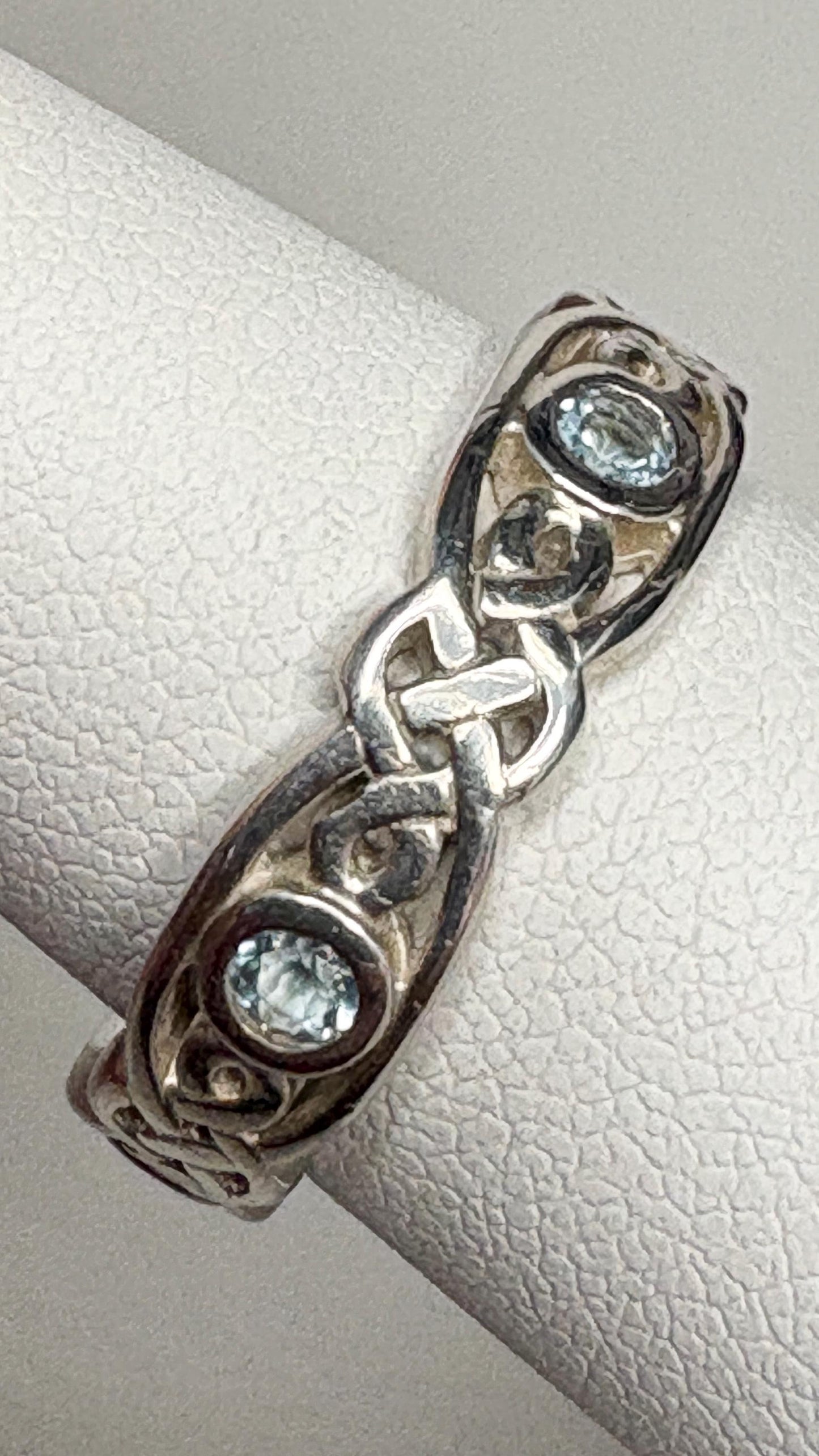 Celtic Blue Topaz Argentium Silver Band Ring size 6.25 - NewLifeJewelryVault