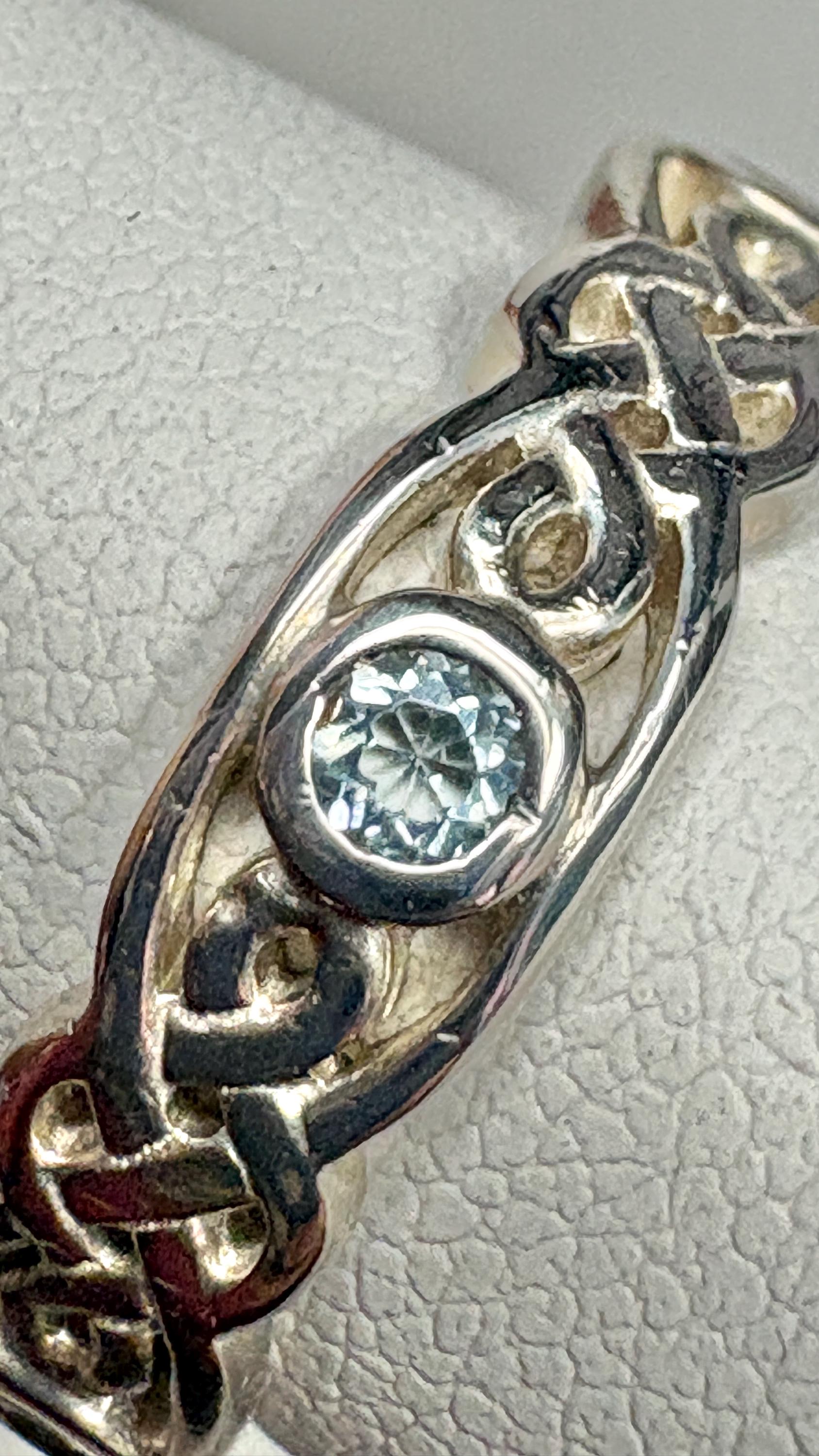 Celtic Blue Topaz Argentium Silver Band Ring size 6.25 - NewLifeJewelryVault