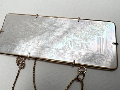 Antique Chinese Gaming Counter Mother of Pearl Bold Pendant Necklace Solid 14k 20" PLEASE READ - NewLifeJewelryVault